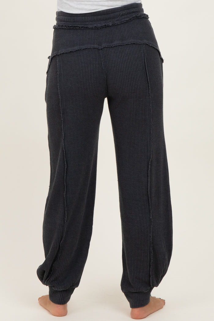 Black Raw Seam Waffle Knit Maternity Joggers
