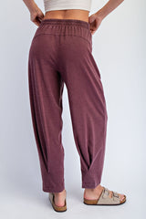 Burgundy Mineral Wash Pleated Lounge Pants