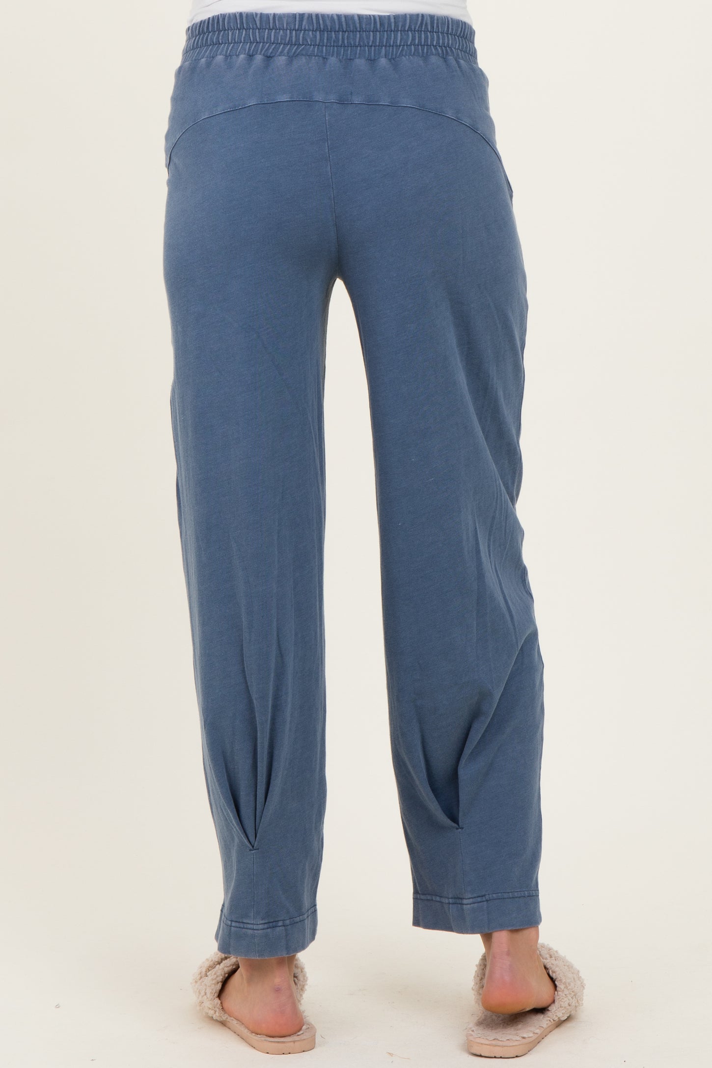 Light Navy Mineral Wash Pleated Maternity Lounge Pants