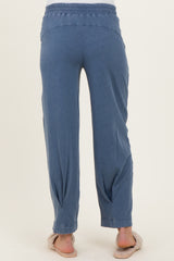 Light Navy Mineral Wash Pleated Maternity Lounge Pants