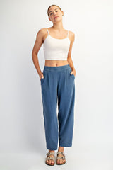 Light Navy Mineral Wash Pleated Lounge Pants