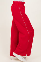 Red Fleece Wide Leg Sweatpants