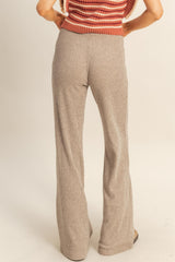Beige Brushed Knit Flare Leg Pants