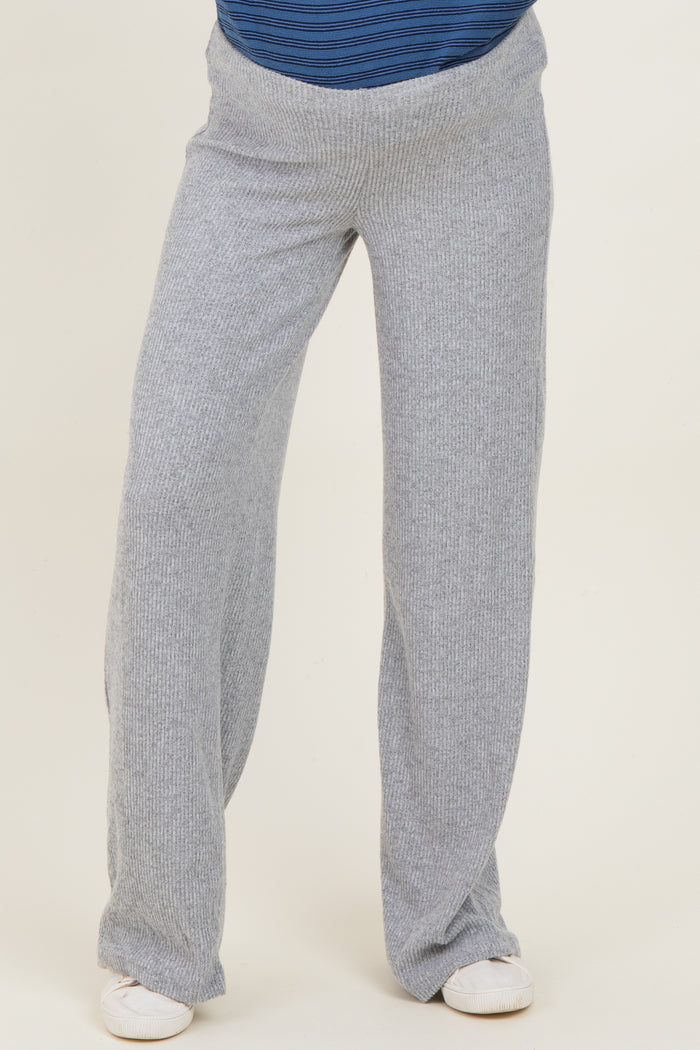 Heather Grey Brushed Knit Flare Leg Maternity Pants