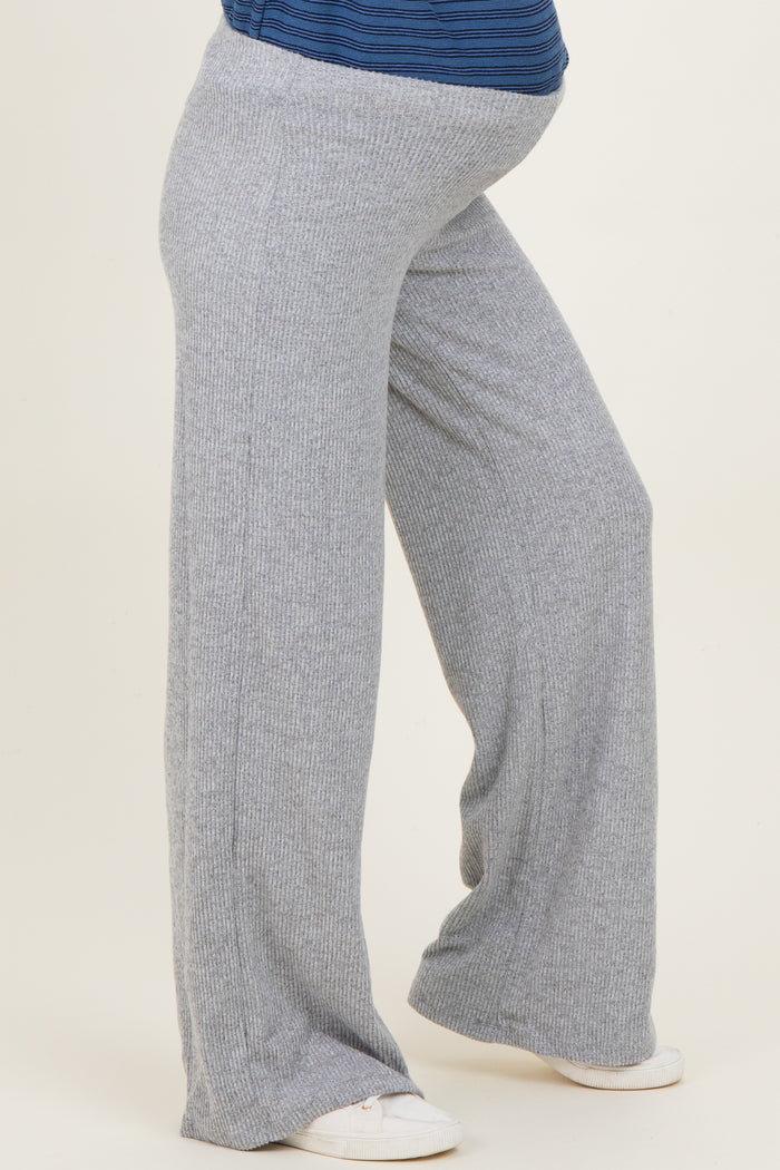 Heather Grey Brushed Knit Flare Leg Maternity Pants