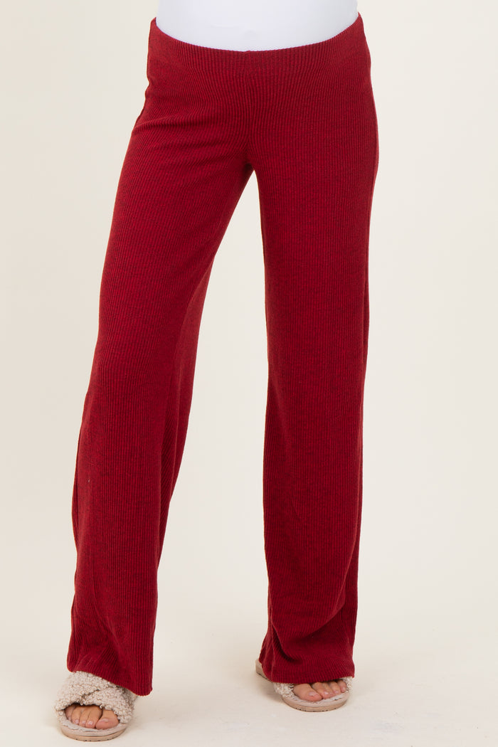 maternity wear red ribbed knit wide leg pants with an elastic waistband