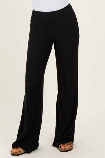 Black Brushed Knit Flare Leg Pants