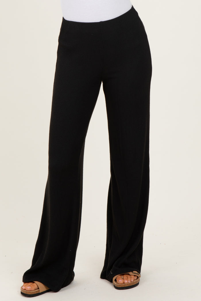Black Brushed Knit Flare Leg Pants