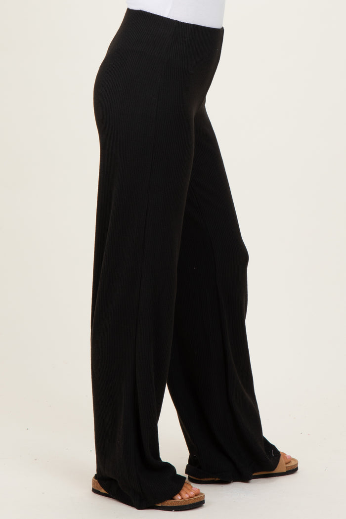 Black Brushed Knit Flare Leg Pants