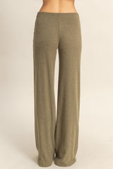 Olive Brushed Knit Flare Leg Pants