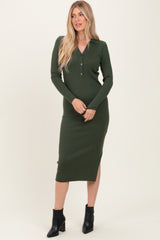 Olive Ribbed Knit Maternity Polo Dress