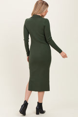 Olive Ribbed Knit Maternity Polo Dress