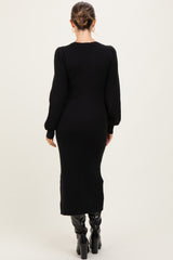 Black Ribbed Bow Detail Maternity Midi Sweater Dress