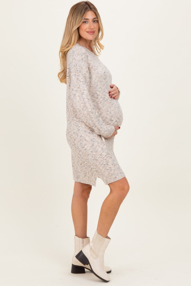 Cream Speckle Knit Maternity Sweater Dress