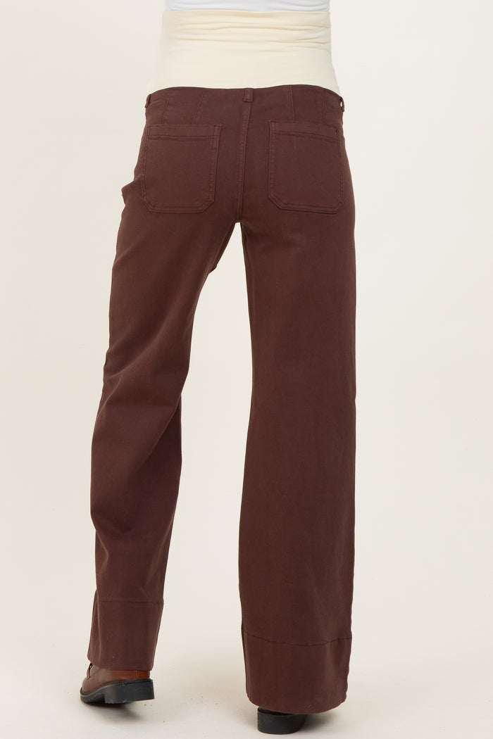 Brown Front Seam Wide Leg Maternity Jeans
