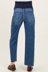 Blue Raw Hem Maternity Cropped Wide Leg Jeans