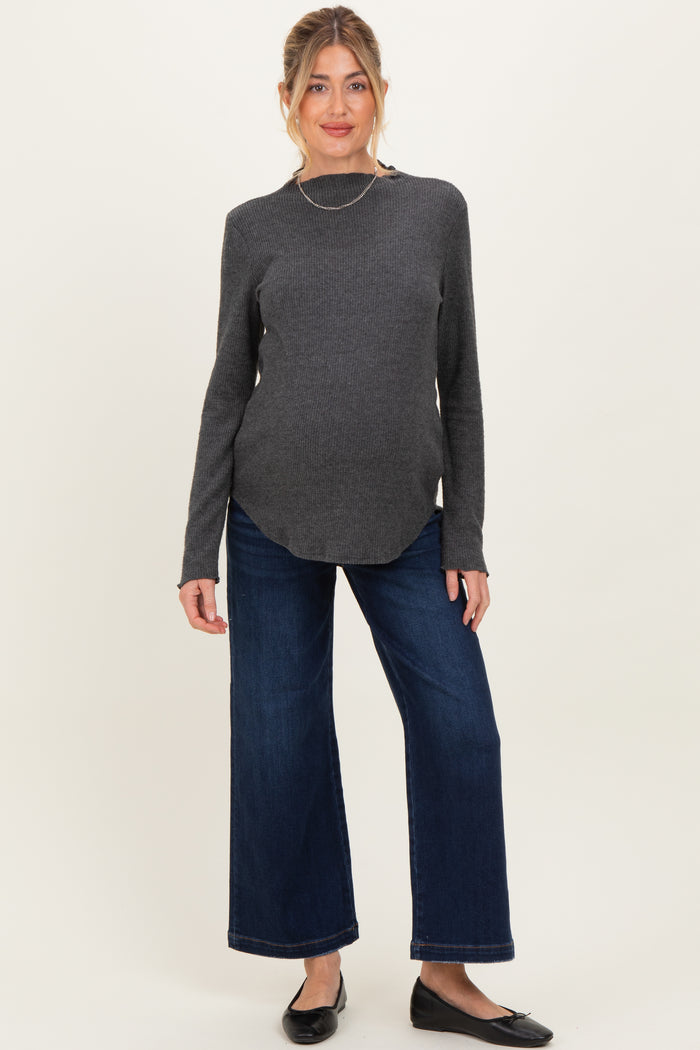 Navy Dark Wash Cropped Maternity Wide Leg Jeans