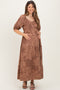 Brown Floral Textured Tiered Midi Maternity Dress