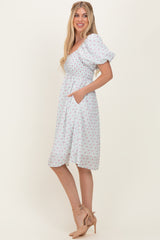 Green Floral Smocked Puff Sleeve Dress