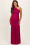Deep Magenta Ruched Mesh One Shoulder Maternity Maxi Dress