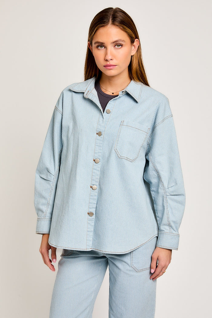 Denim-White Stripe Oversized Shacket