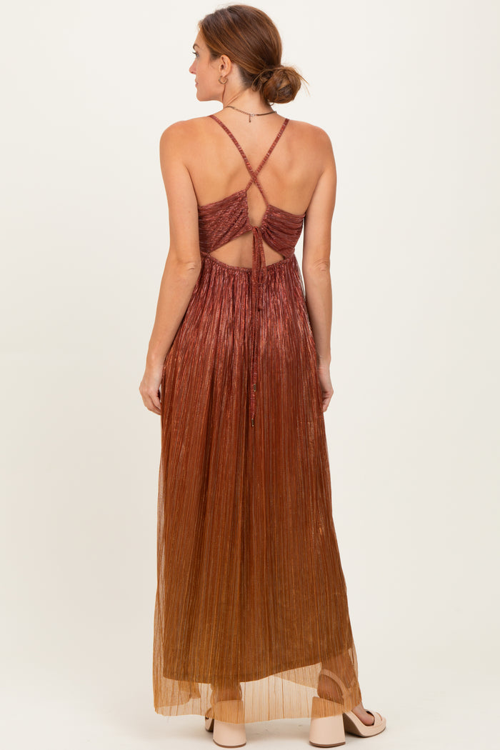 Rust Shimmer Open Tie Back Maxi Dress