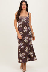 Chocolate Lace Up Back Midi Dress