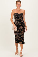 Black Taupe Tube Ruching Midi Dress