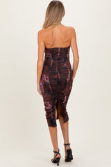 Pink Brown Tube Ruching Midi Maternity Dress