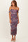 Lavender Floral Ruched Midi Dress