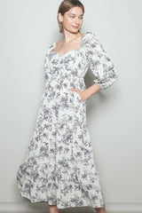Cream Antique Floral Neck Maternity Maxi Dress