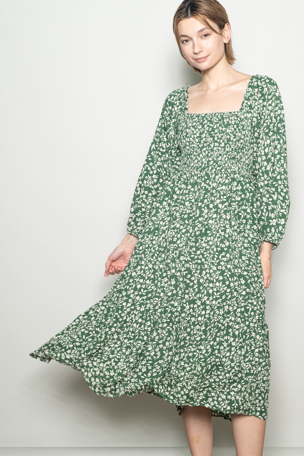 Green Floral Square Neck Maternity Maxi Dress