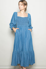 Denim Washed Sweetheart Maxi Dress