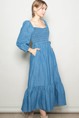 Denim Washed Sweetheart Maxi Dress