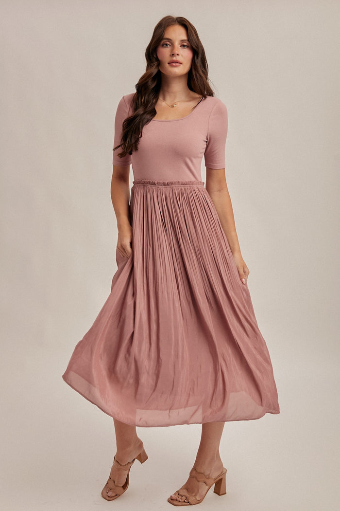 Mauve Scoop Neck Pleated Skirt Ballet Dress