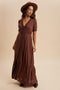 Brown Lace Trim Button Down Maxi Dress