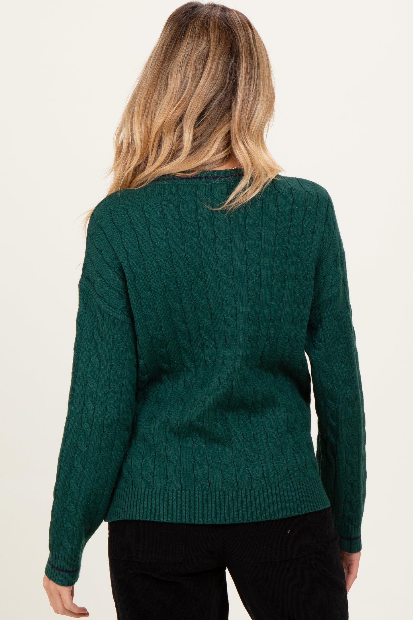 Green Chunky Cable Knit Maternity Sweater