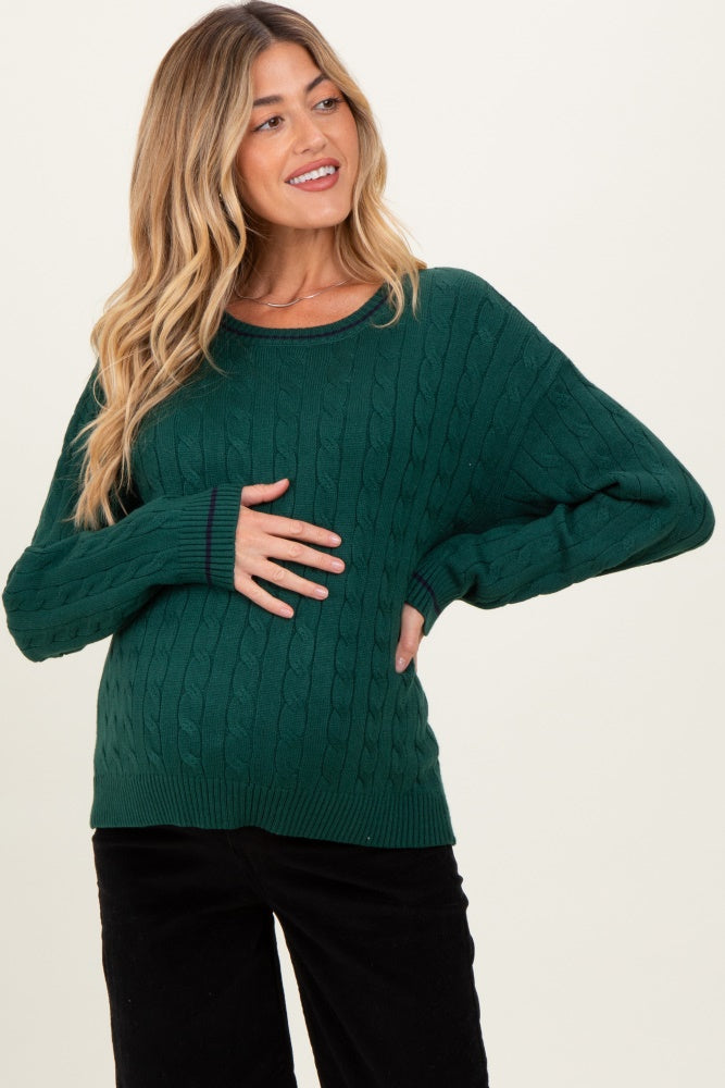 Green Chunky Cable Knit Maternity Sweater