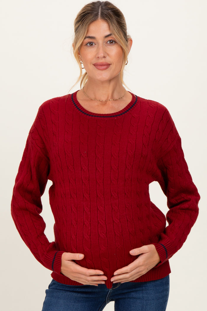 Red Chunky Cable Knit Maternity Sweater