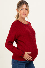 Red Chunky Cable Knit Maternity Sweater