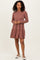 Rust Textured Rib Tiered Long Sleeve Dress