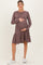 Brown Textured Rib Tiered Long Sleeve Maternity Dress