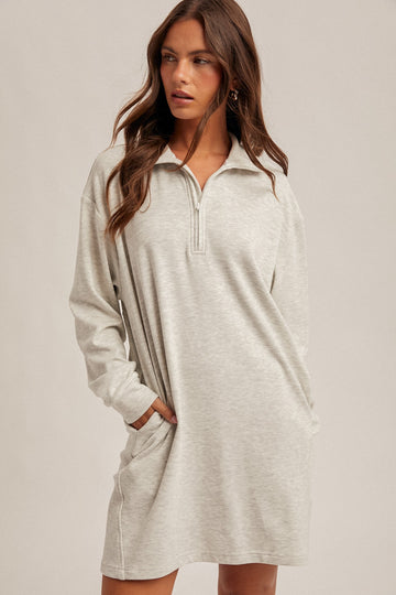Heather Grey Brushed Quarter Zip Jersey Lounge Sweatshirt Dress