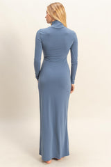 Blue Turtleneck Long Sleeve Maxi Dress