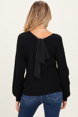 Black V-Neck Drop Shoulder Back Bow Tie Detail Maternity Sweater