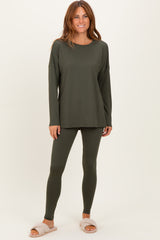 Olive Brushed Knit Oversized Top and Legging Set