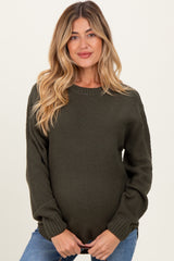 Dark Olive Knit Pullover Maternity Sweater