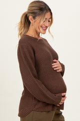 Dark Mocha Waffle Knit Rounded Hem Maternity Sweater