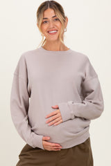 Mocha Fleece Crew Neck Relaxed Fit Maternity Sweatshirt