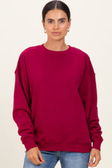 Burgundy  Fleece Crew Neck Relaxed Fit Sweatshirt